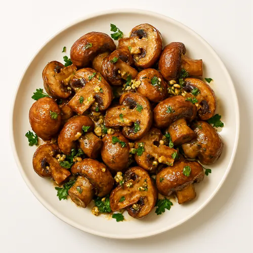 Garlic Mushrooms, Salad & Dip 